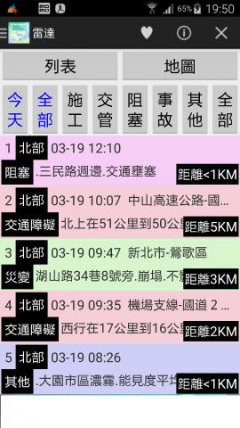 警廣台灣即時路況Android app示意圖_列表